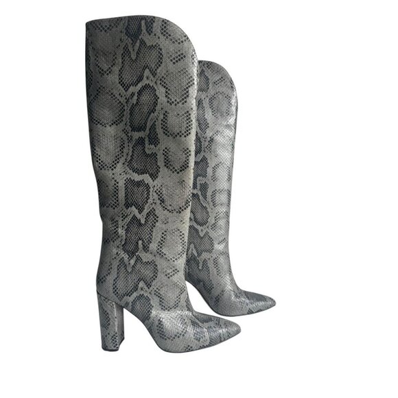 Paris Texas Anja Leather Knee Boots Size 10 40 Brand new gray python block heels - Picture 1 of 11